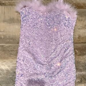 Poppies and Roses Lavender Sequin dress with Feather Trim girls size 8